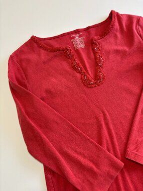 JONES NEW YORK PINK EMROIDERED BEADED & SEQUINED COTTON LONG SLEEVE